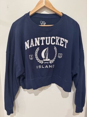 Chaser Navy Blue Nantucket Island Cropped Sweatshirt